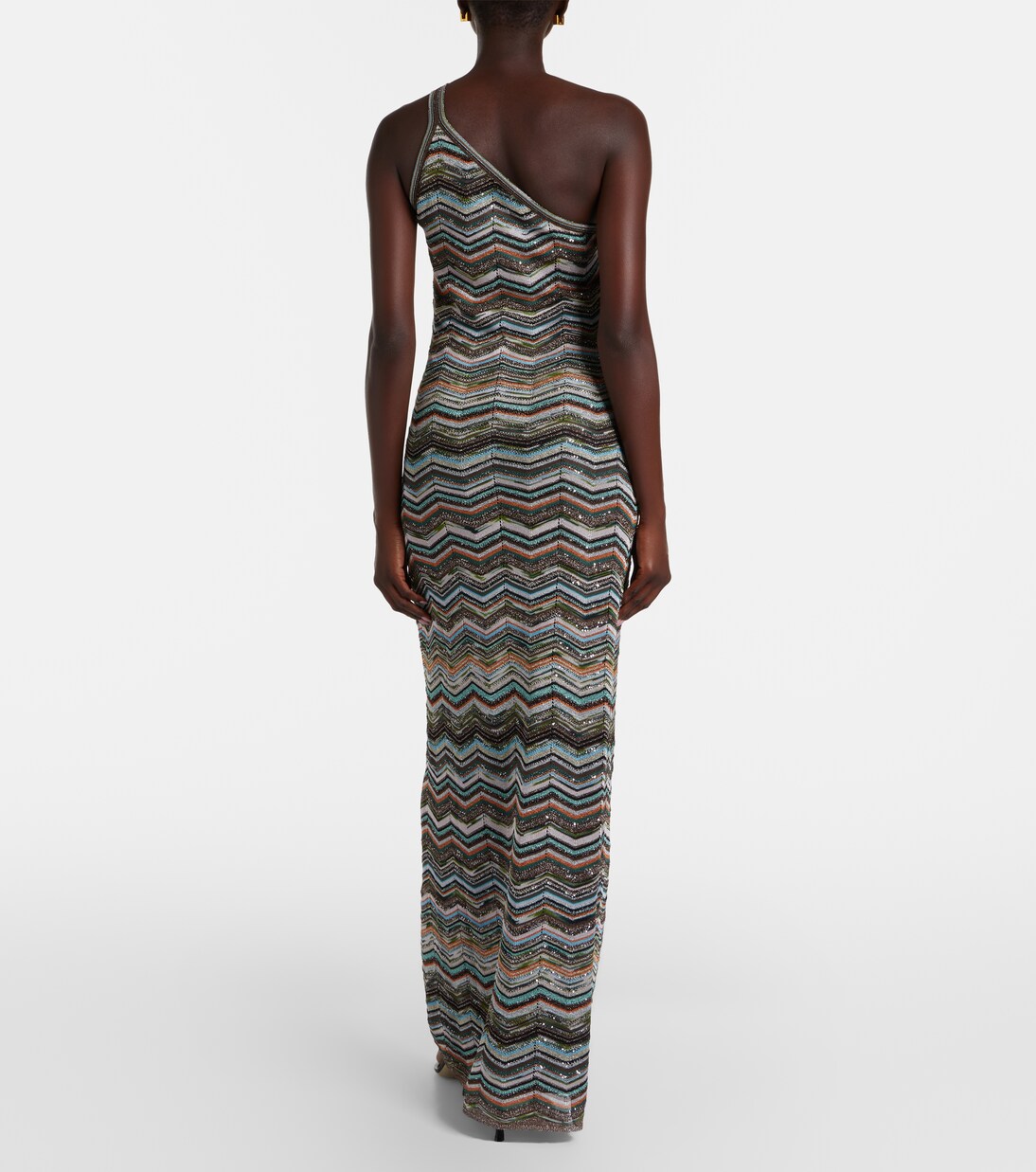 Zigzag one-shoulder lamé maxi dress | Missoni