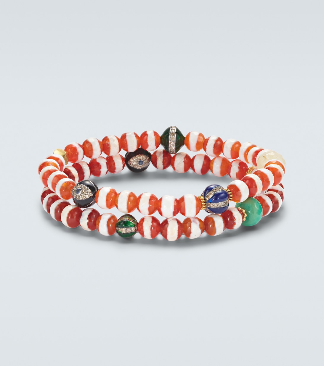 Set of 2 18kt gold and sterling silver beaded bracelets with gemstones | Ileana Makri