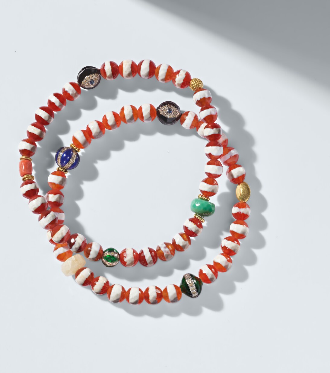 Set of 2 18kt gold and sterling silver beaded bracelets with gemstones | Ileana Makri