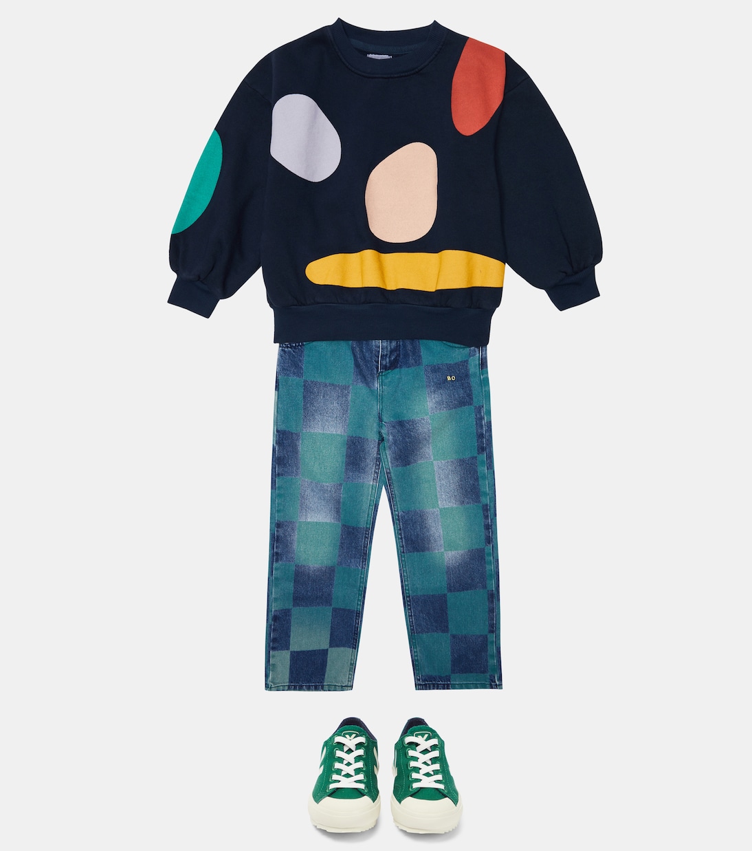 Checkerboard cotton denim pants | Bobo Choses