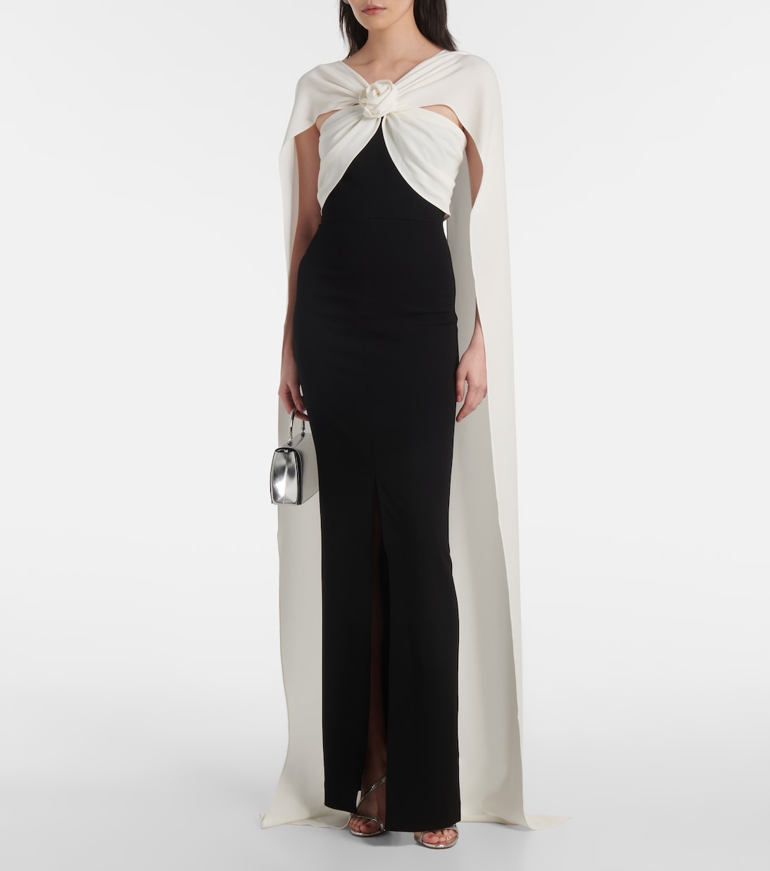 Caped floral-appliqué cady gown | Roland Mouret