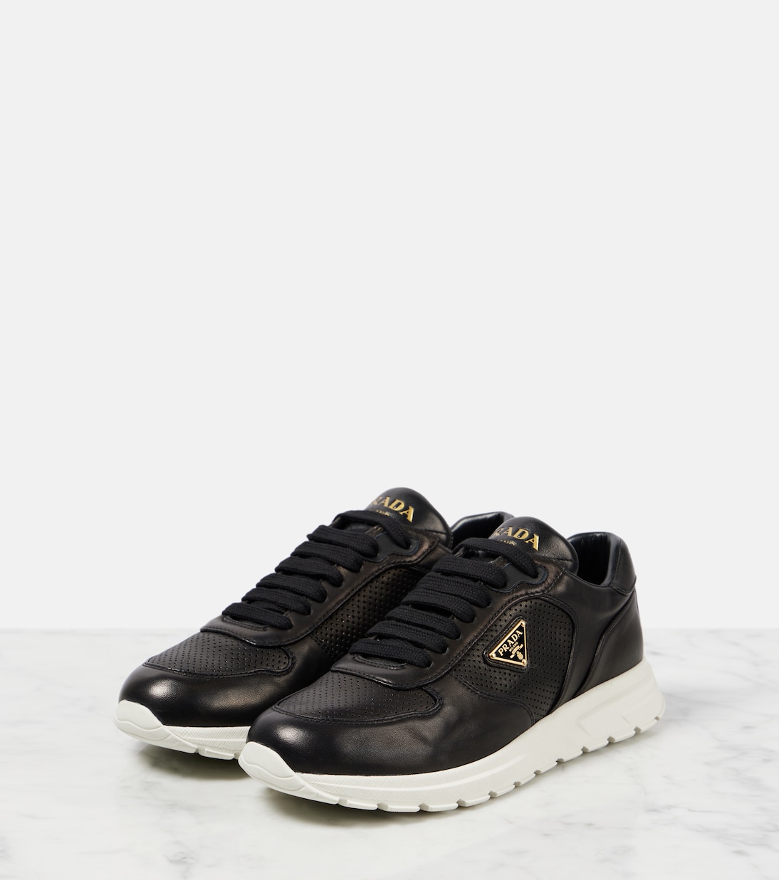 Logo leather sneakers | Prada