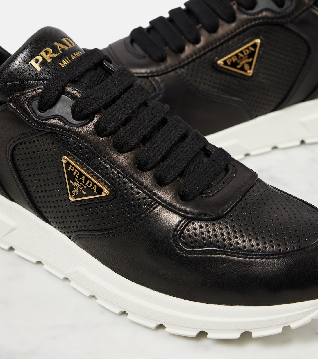 Logo leather sneakers | Prada
