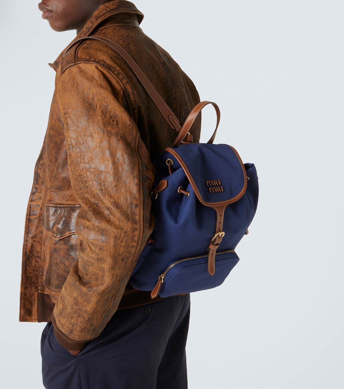 Sac à dos en toile et cuir | Miu Miu