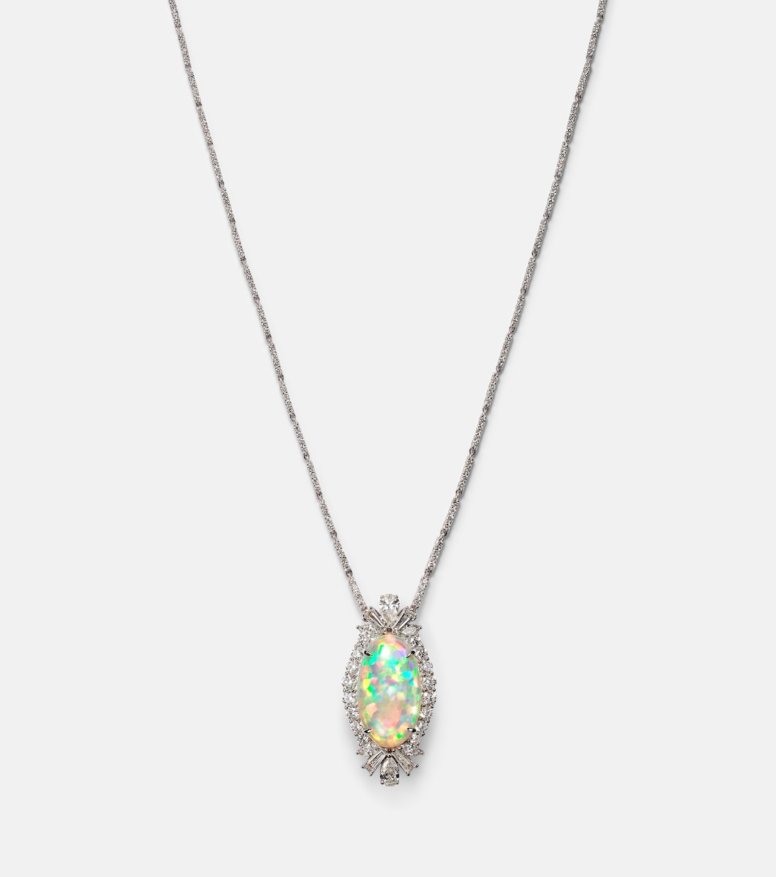 Reign Supreme 18kt white gold pendant necklace with diamonds and opal | Yeprem