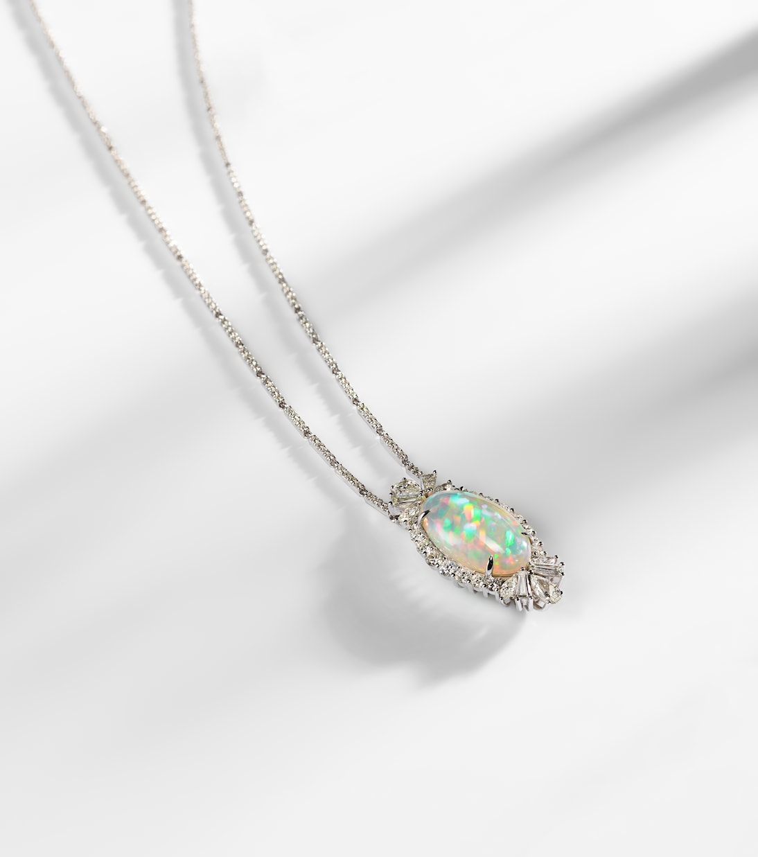 Reign Supreme 18kt white gold pendant necklace with diamonds and opal | Yeprem