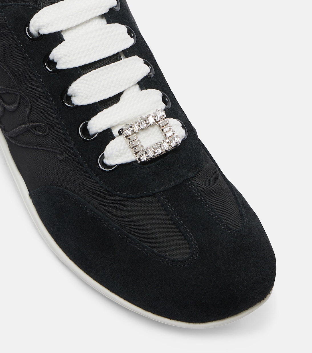 Viv Low suede-trimmed satin sneakers | Roger Vivier