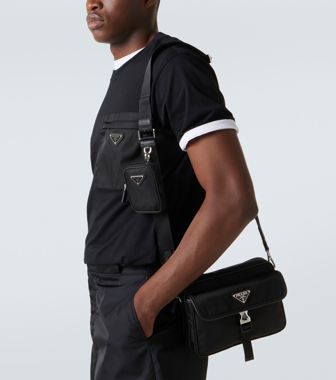 Re-Nylon leather-trimmed shoulder bag | Prada