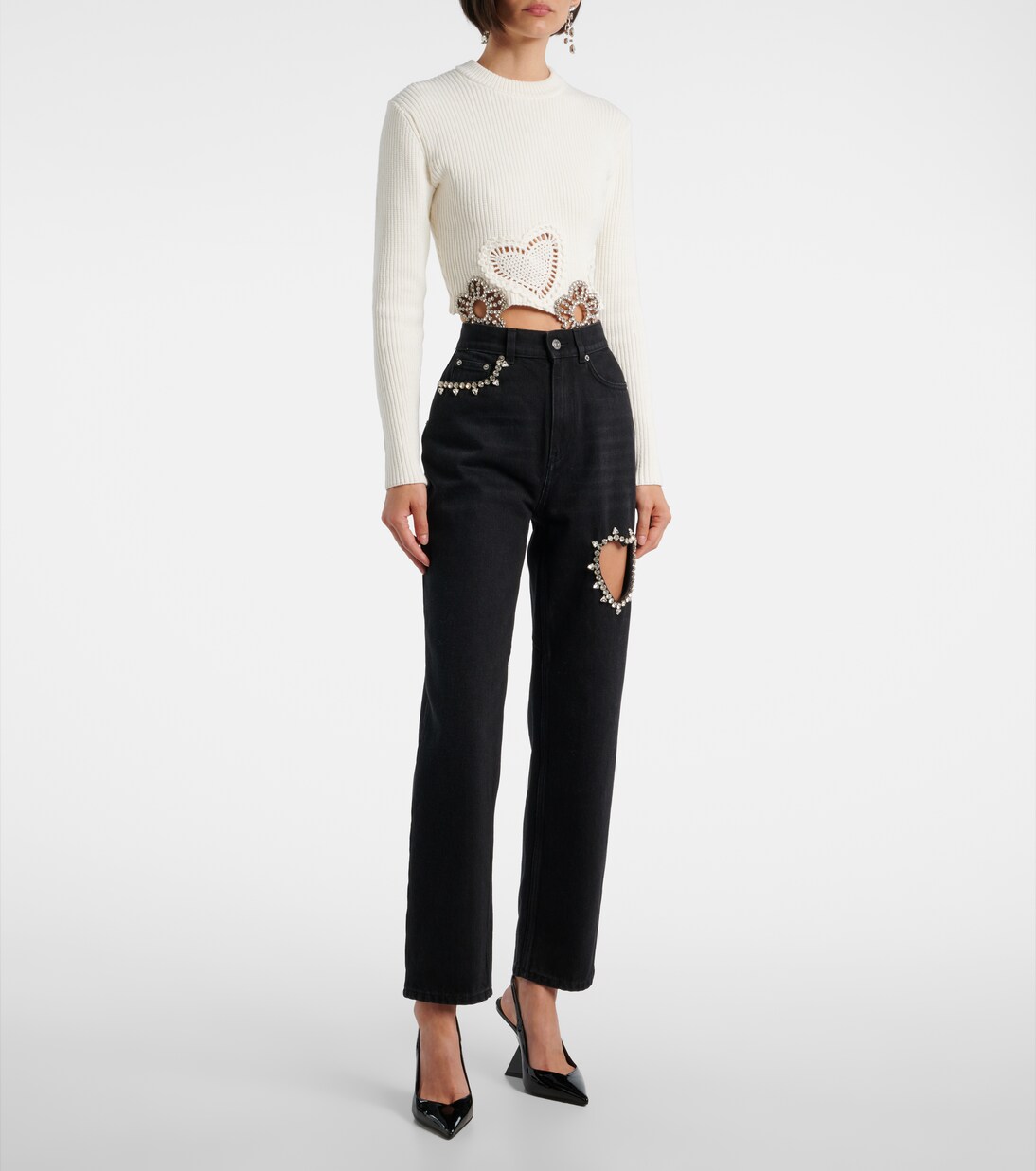 Wide-Leg Jeans mit Kristallen | Area