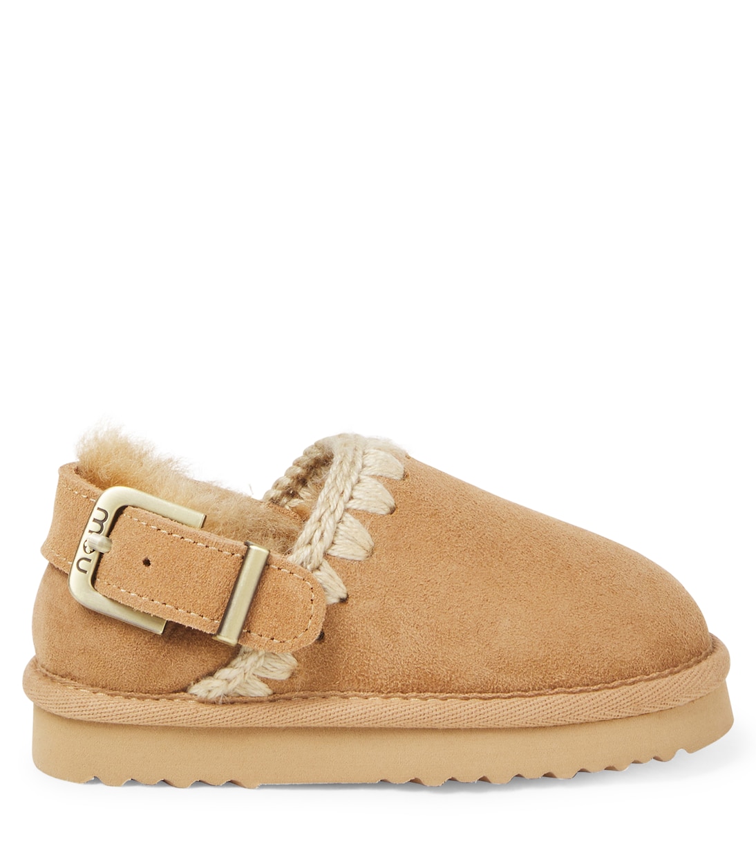 Embroidered shearling-lined suede clogs | Mou Kids
