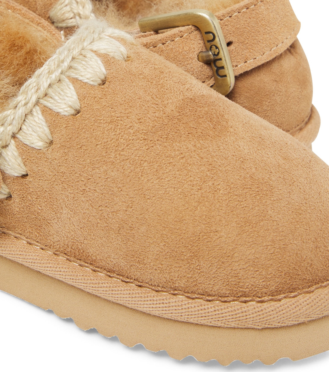 Embroidered shearling-lined suede clogs | Mou Kids