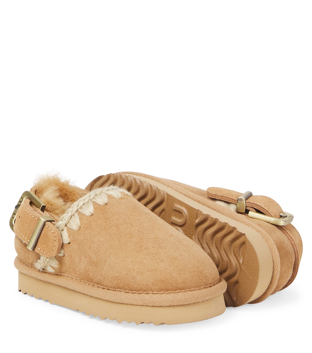 Embroidered shearling-lined suede clogs | Mou Kids