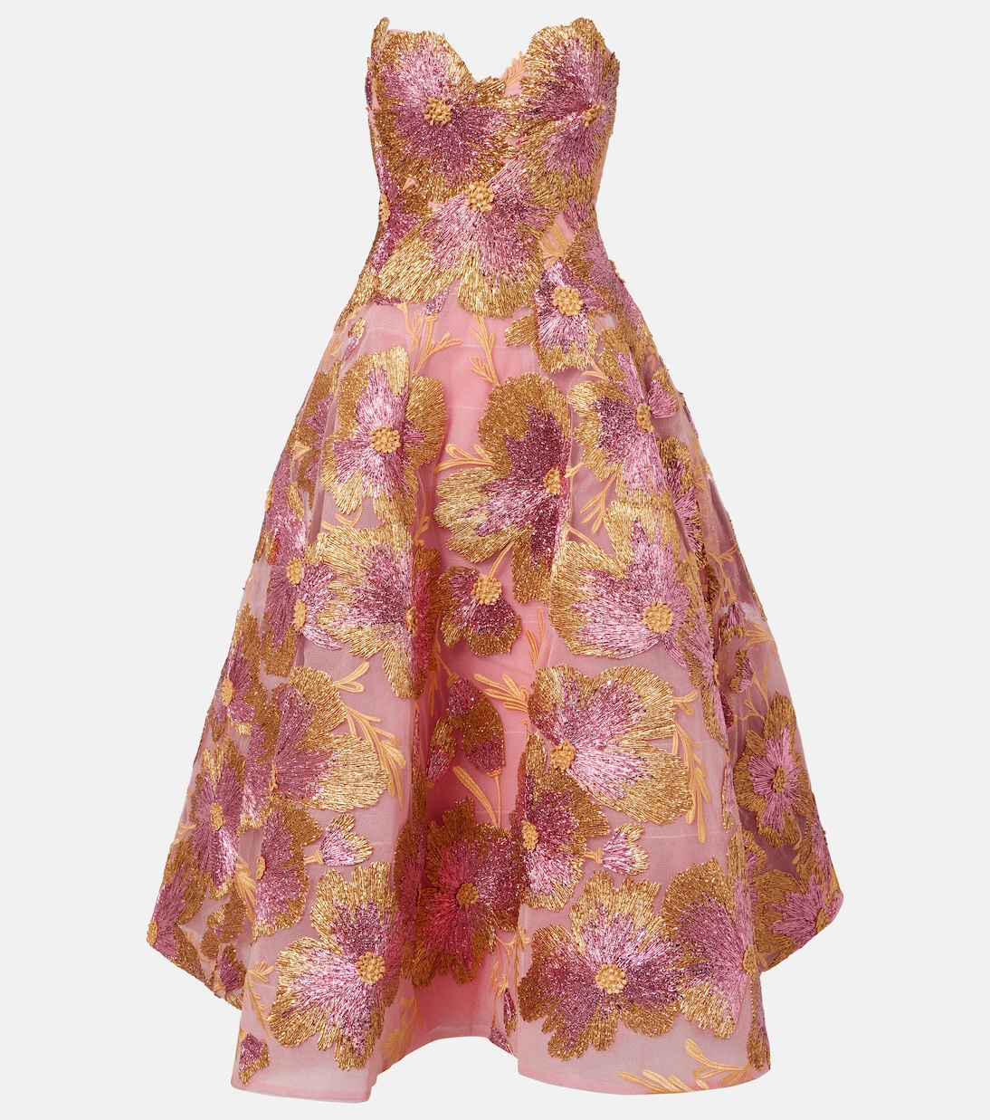 Besticktes Midikleid aus einem Raffiabastgemisch | Monique Lhuillier