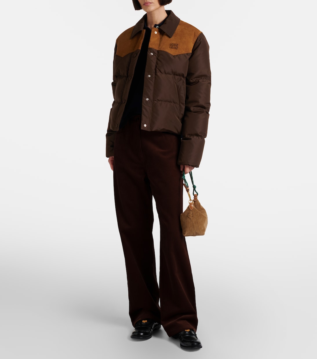 Daunenjacke mit Veloursleder | Miu Miu