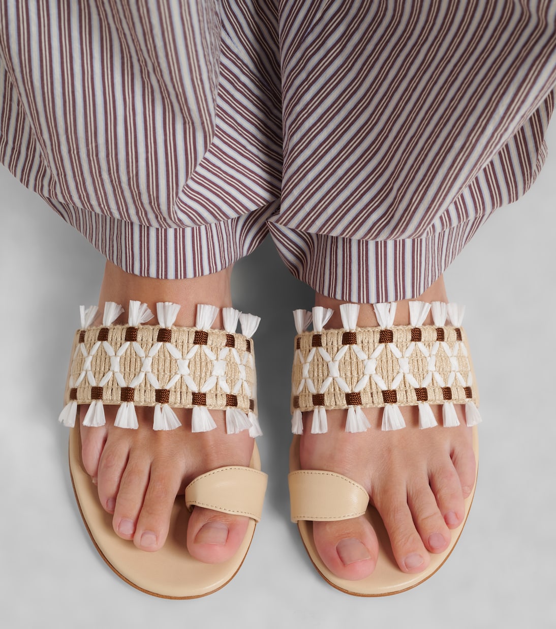 Brava raffia-trimmed leather sandals | Manolo Blahnik