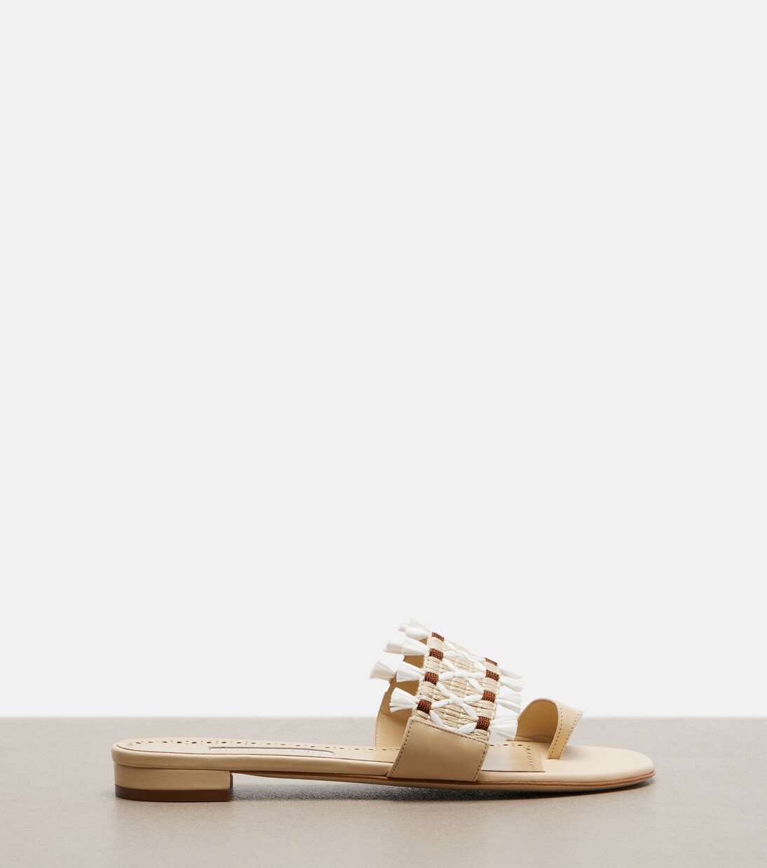 Brava raffia-trimmed leather sandals | Manolo Blahnik