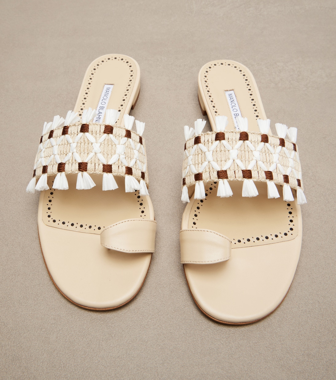 Brava raffia-trimmed leather sandals | Manolo Blahnik