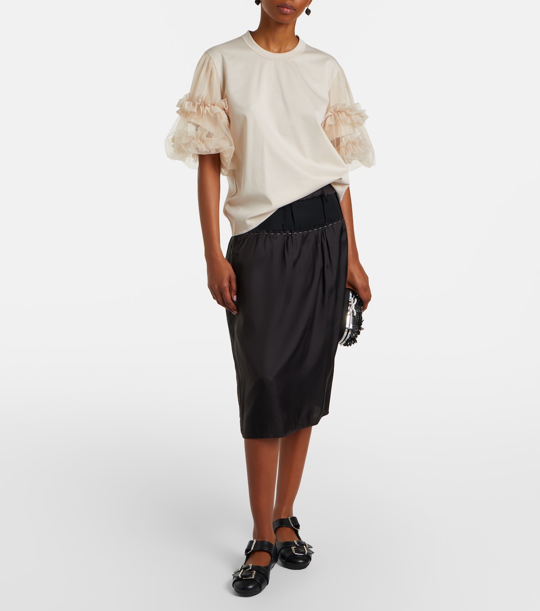 Camiseta de algodón con tul | Noir Kei Ninomiya