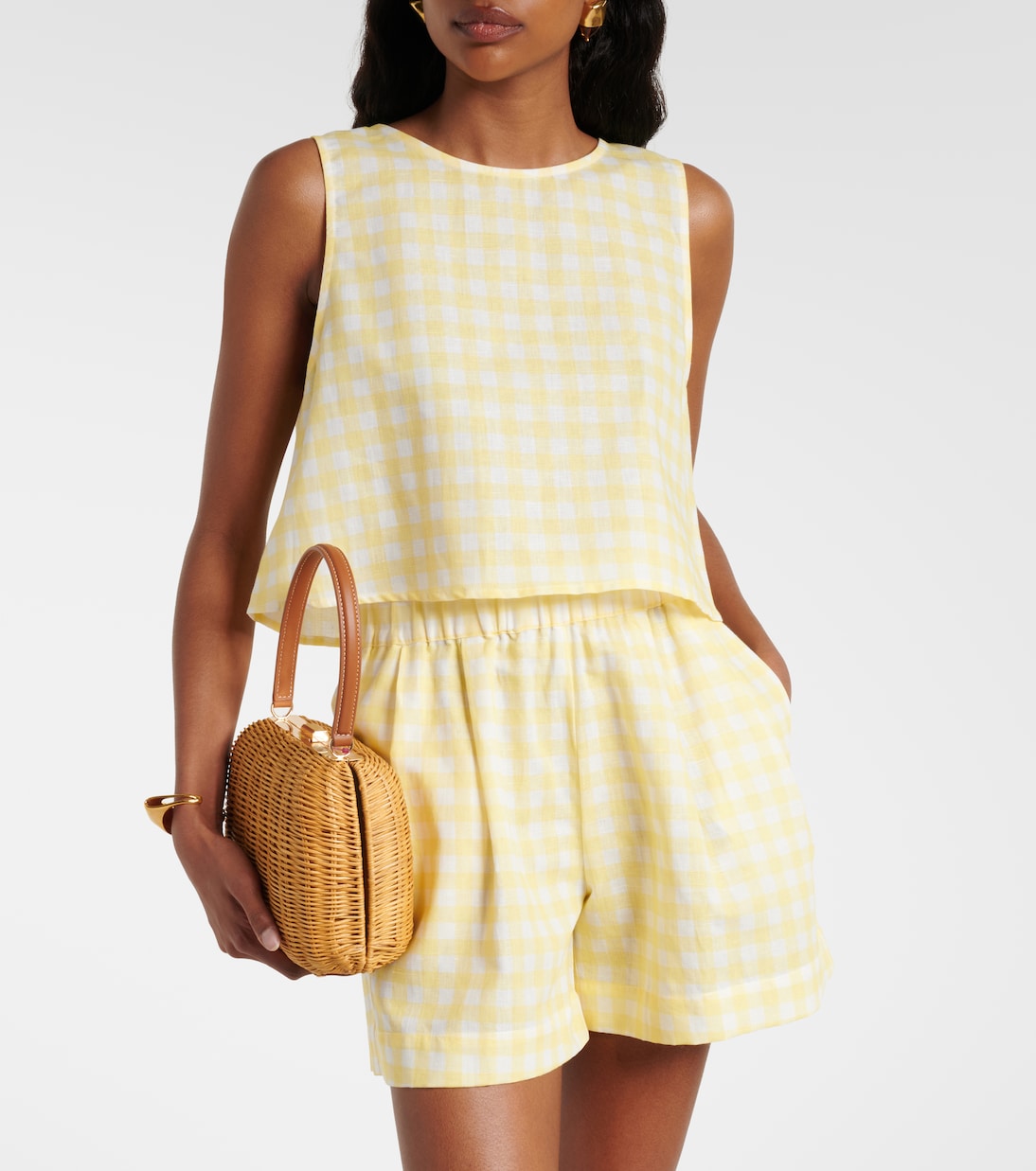 Crop top Kobe de lino y algodón a cuadros vichy | Asceno