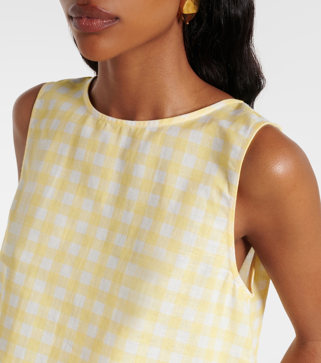 Crop top Kobe de lino y algodón a cuadros vichy | Asceno