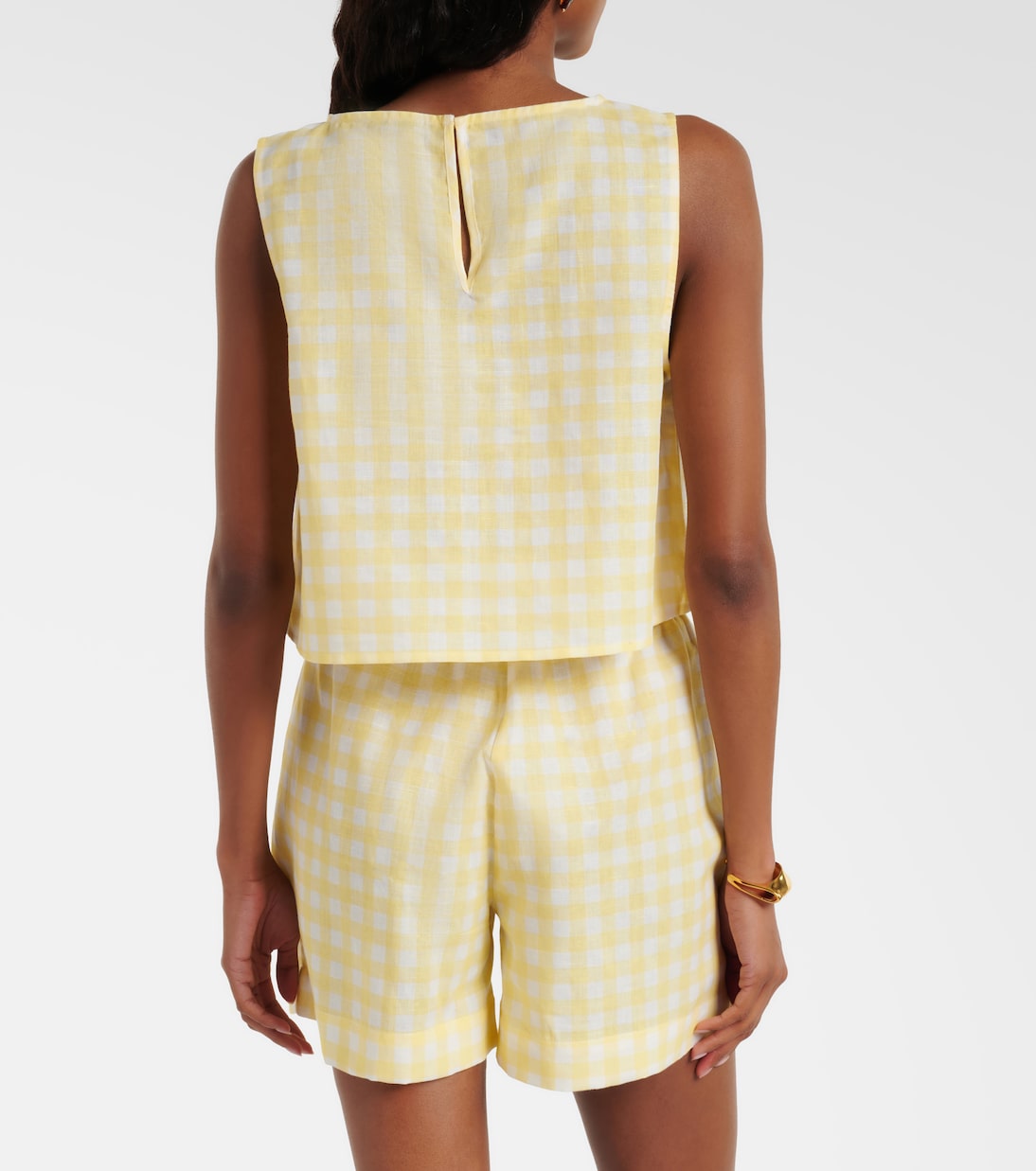 Crop top Kobe de lino y algodón a cuadros vichy | Asceno