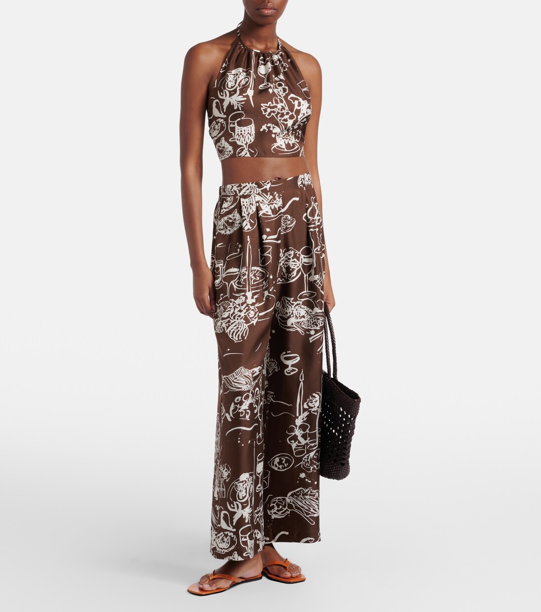 Isola printed silk twill wide-leg pants | Asceno