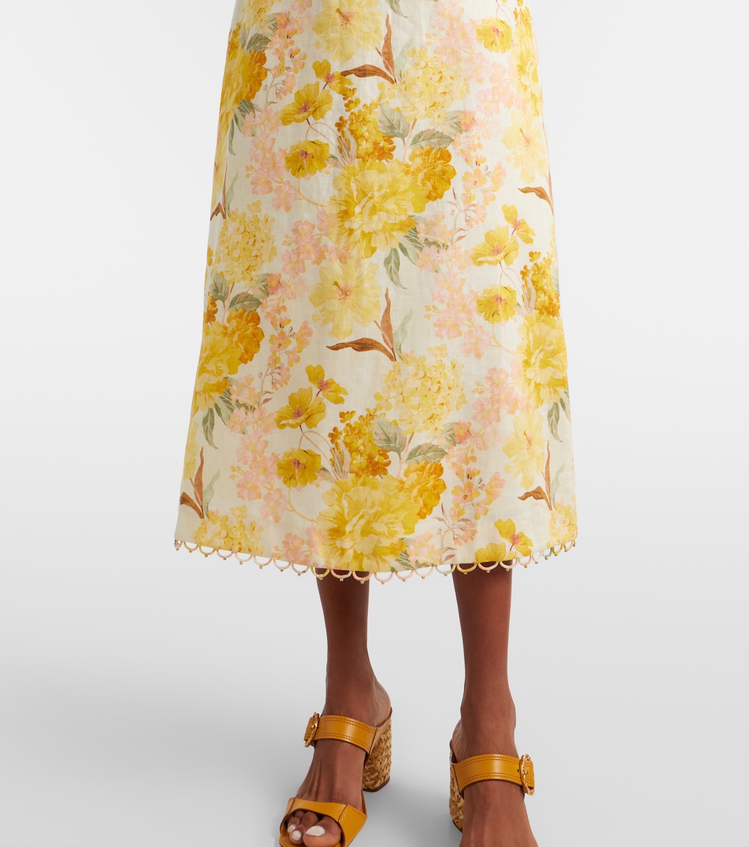 Abito midi Como in lino con volant e stampa floreale | Zimmermann