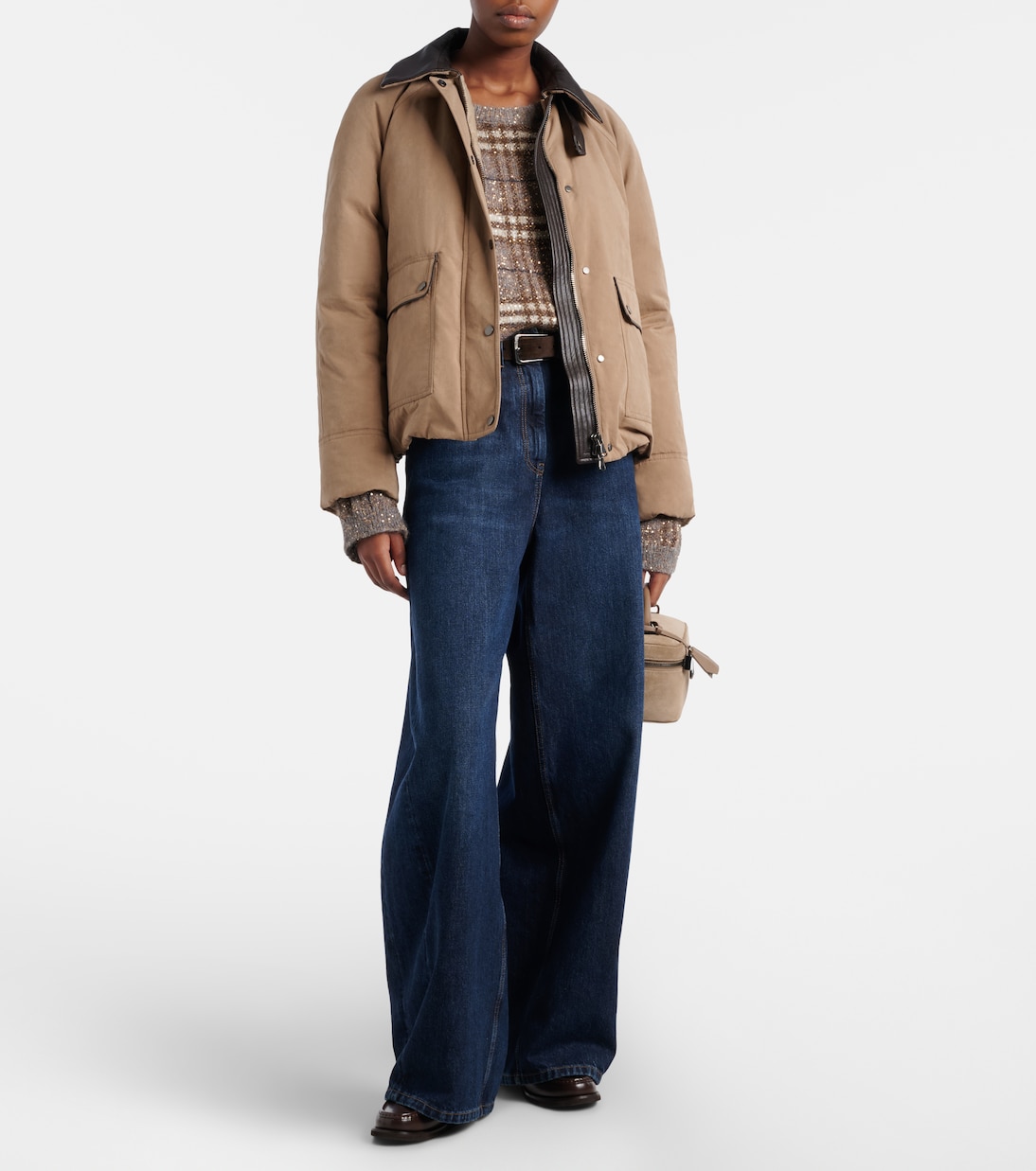 Leather-trimmed padded jacket | Brunello Cucinelli