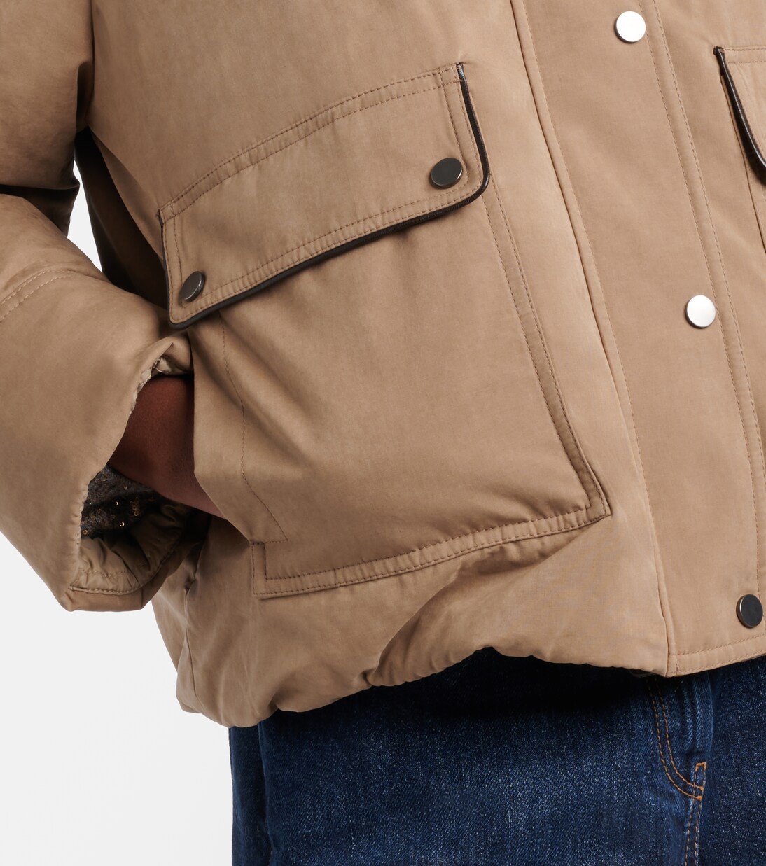Leather-trimmed padded jacket | Brunello Cucinelli