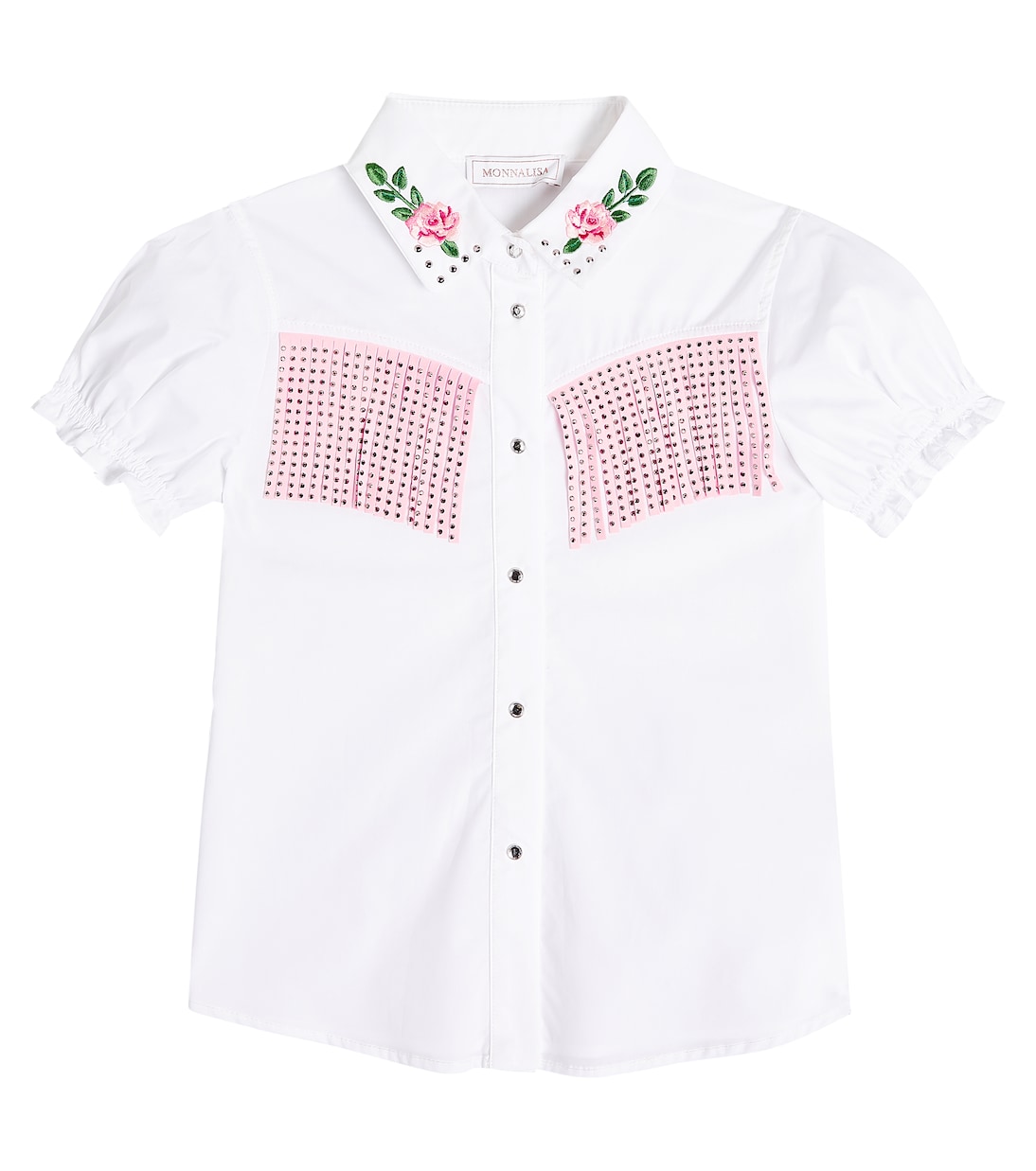 Embellished cotton poplin shirt | Monnalisa