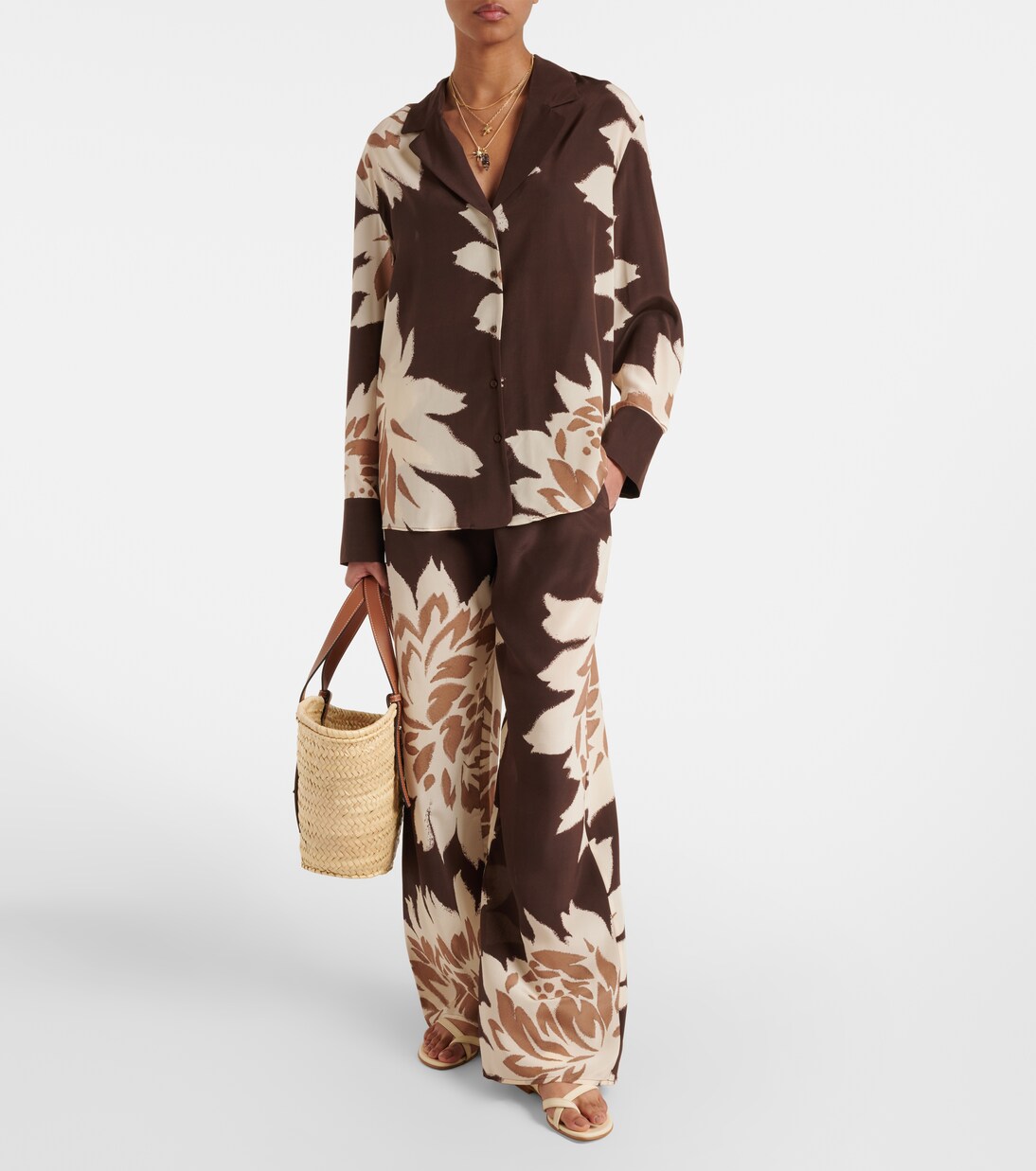 Pantalon ample en satin de soie à fleurs | SIR