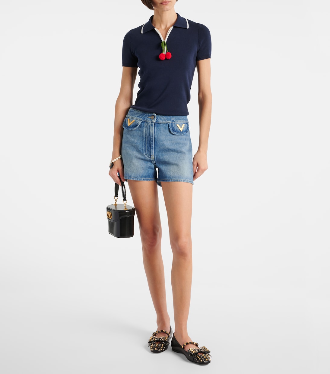 VGold mid-rise denim shorts | Valentino