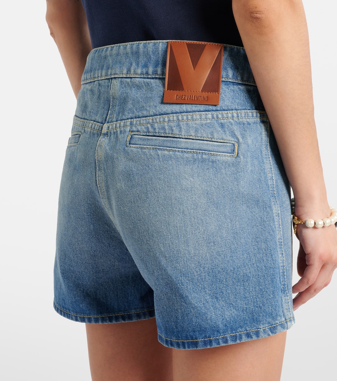 VGold mid-rise denim shorts | Valentino