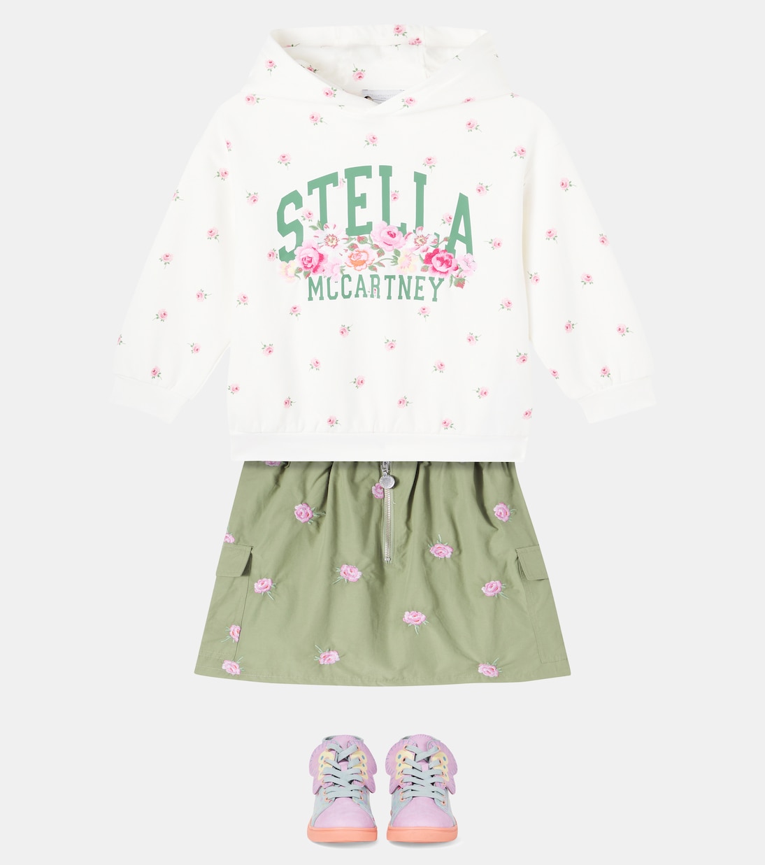 Jupe brodée en coton mélangé à fleurs | Stella McCartney Kids