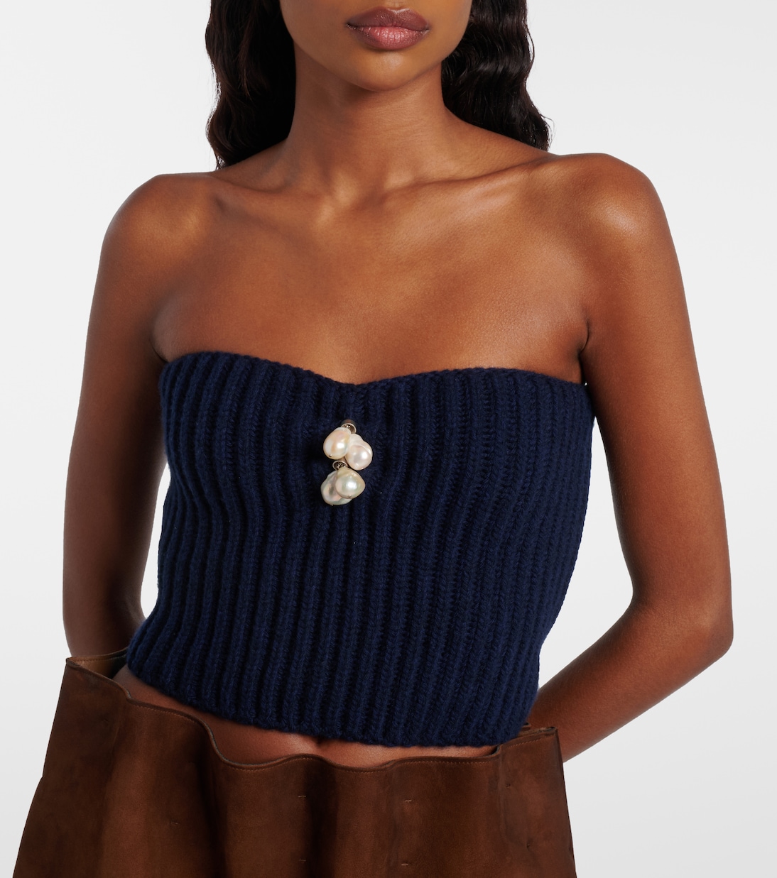 Embellished wool and cashmere crop top | Prada