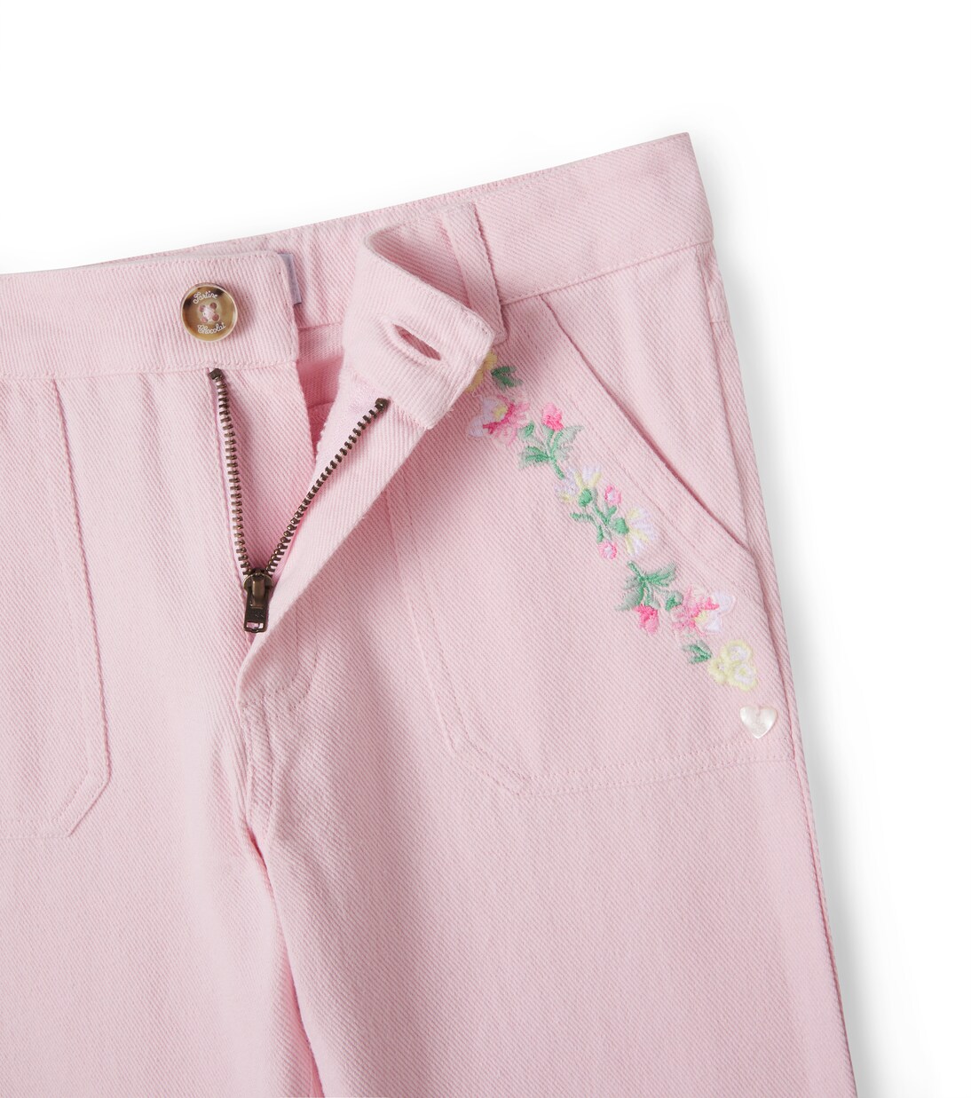 Pantalon brodé en sergé de coton à fleurs | Tartine et Chocolat