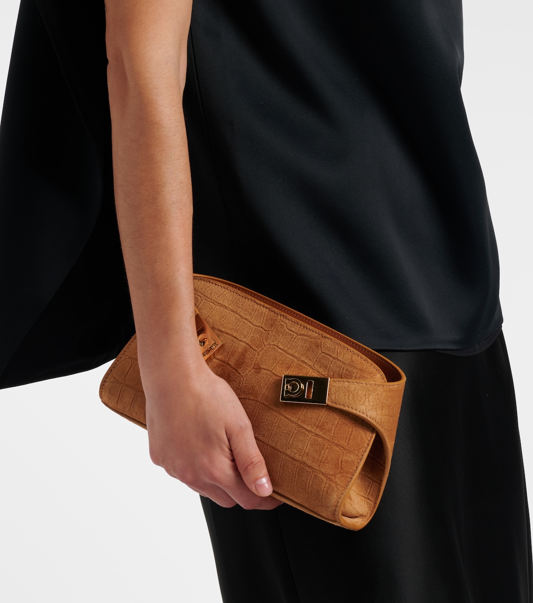 Hug Mini croc-effect suede clutch | Ferragamo