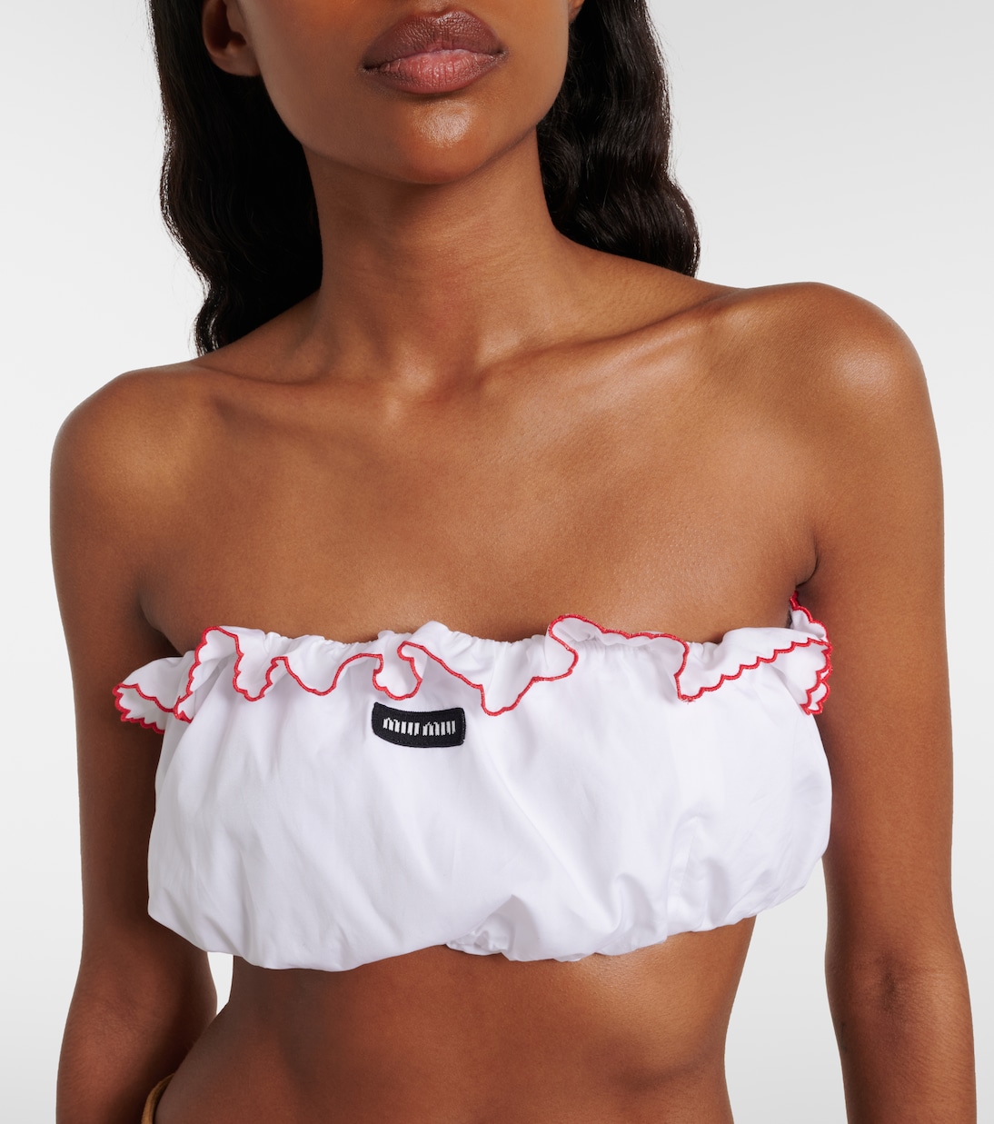 Scalloped cotton poplin bandeau top | Miu Miu