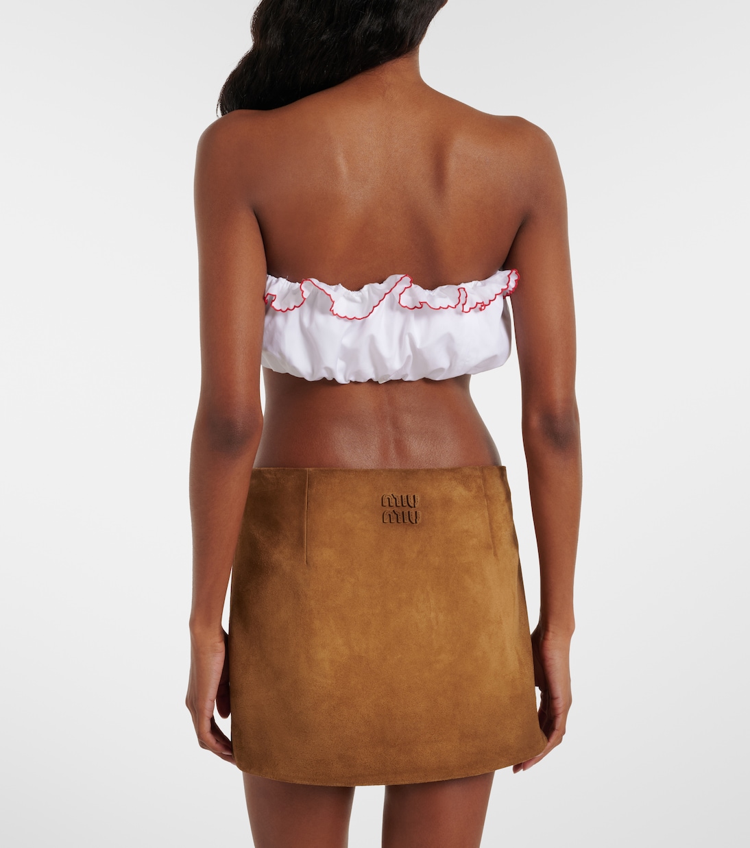 Scalloped cotton poplin bandeau top | Miu Miu