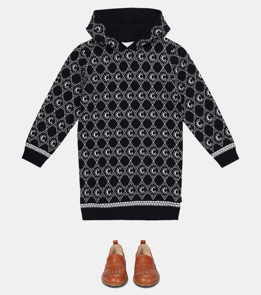 Robe en coton et laine intarsia | Chloé Kids