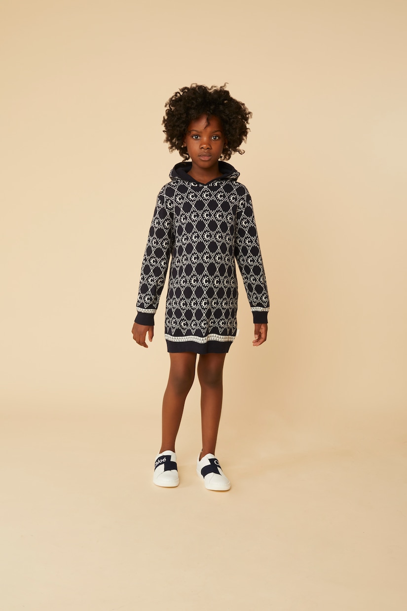 Robe en coton et laine intarsia | Chloé Kids