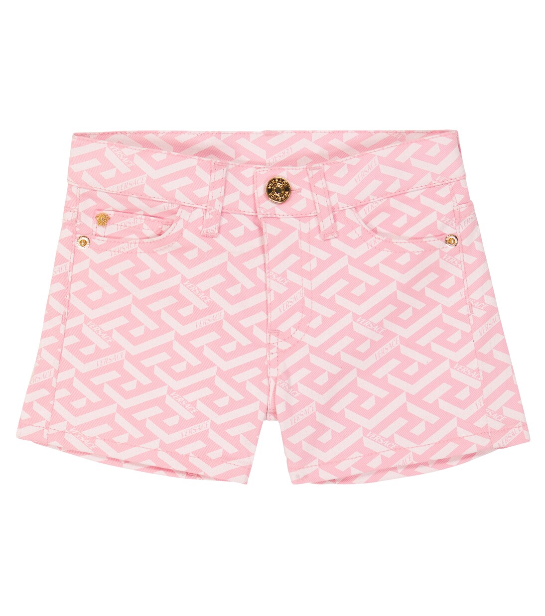 La Greca print cotton denim shorts | Versace Kids