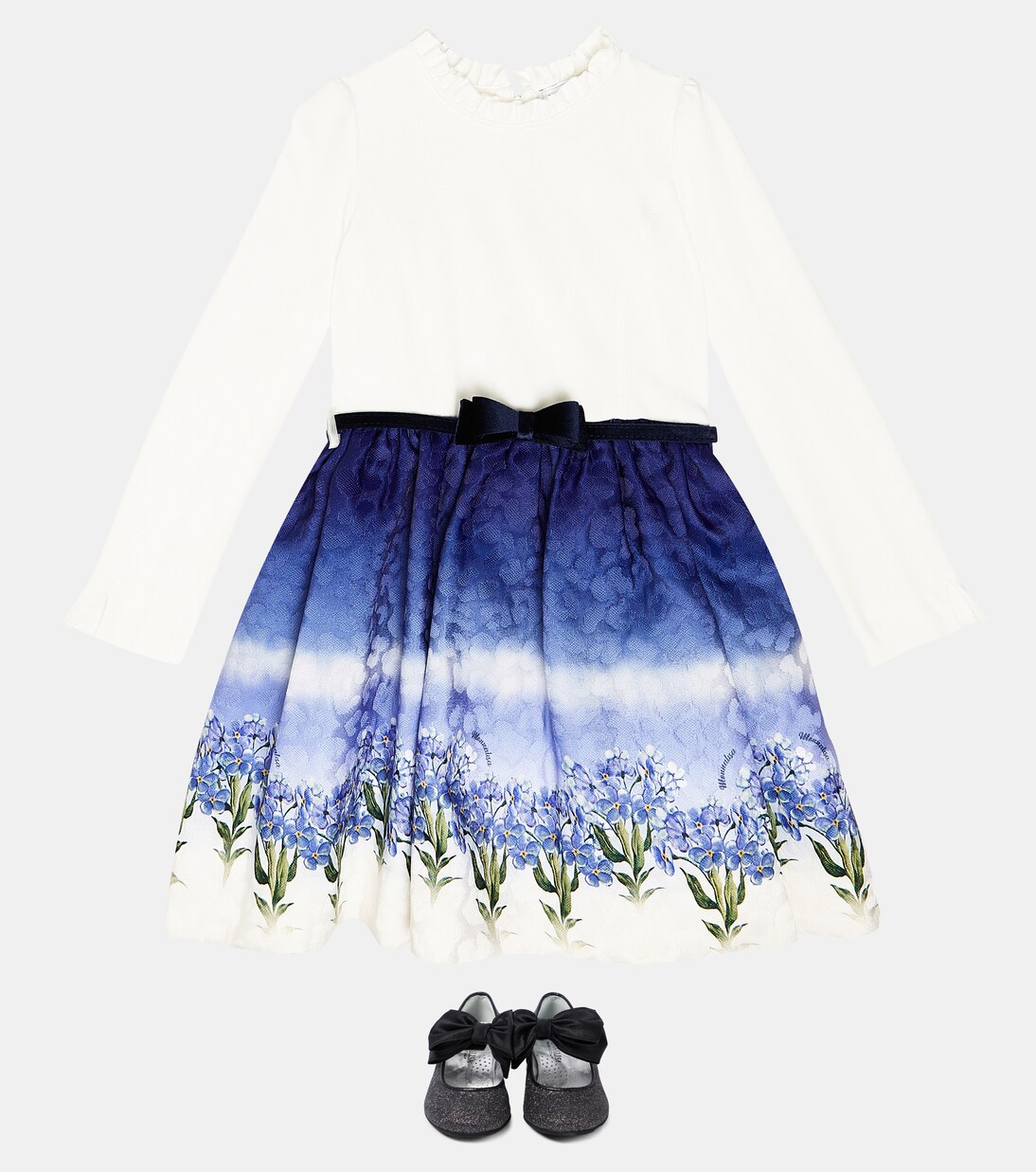 Bow-trimmed glitter ballet flats | Monnalisa