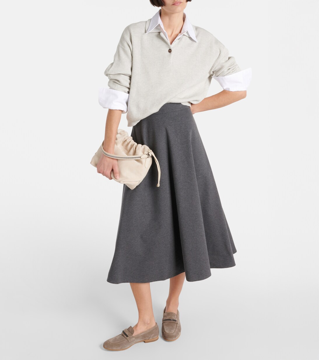 Cotton-blend midi skirt | Brunello Cucinelli
