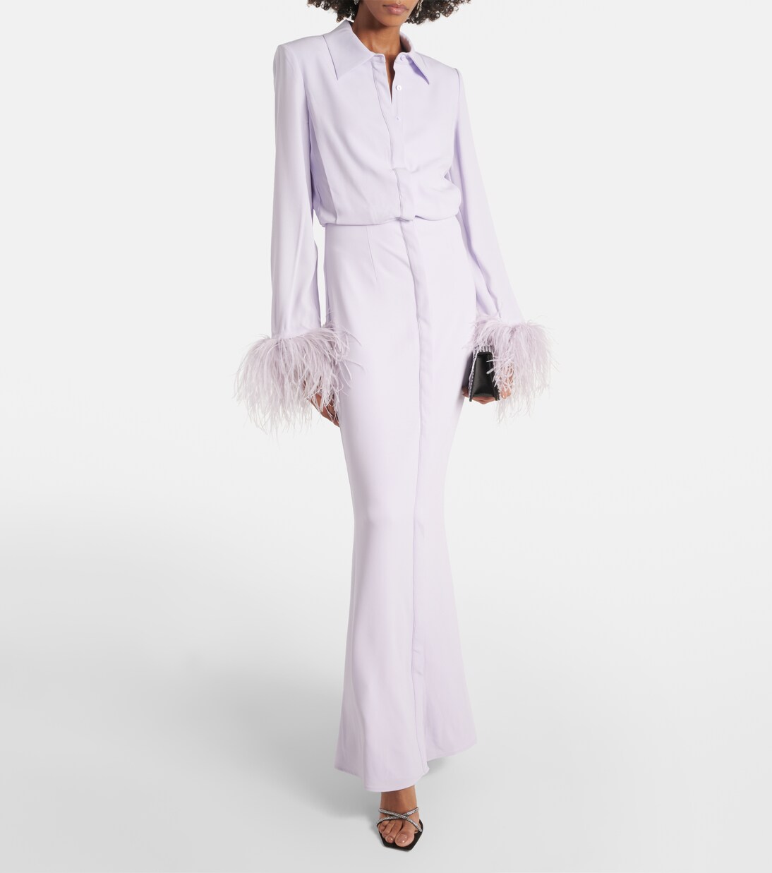Robe longue en satin à plumes | Roland Mouret