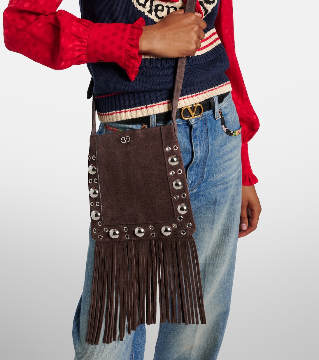 Nellcôte Small fringed suede shoulder bag | Valentino Garavani