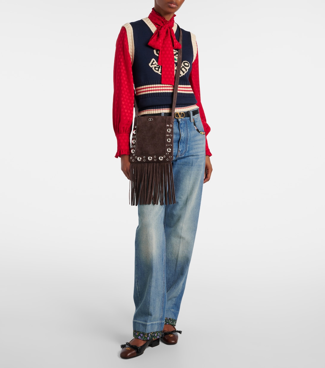 Nellcôte Small fringed suede shoulder bag | Valentino Garavani