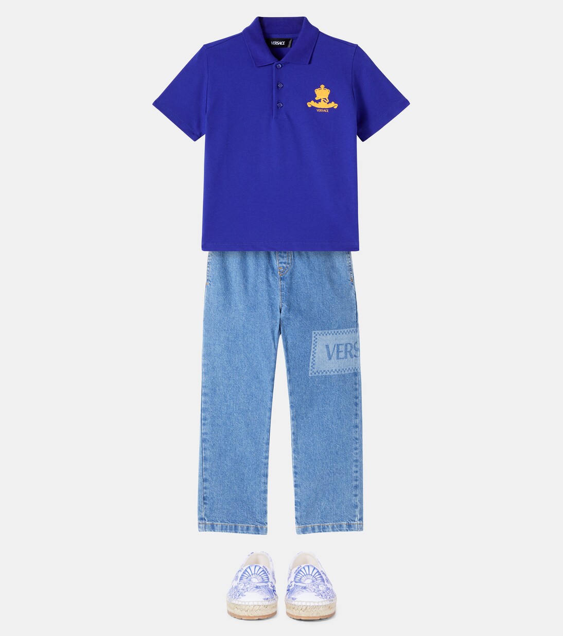 Logo cotton piqué polo shirt | Versace Kids