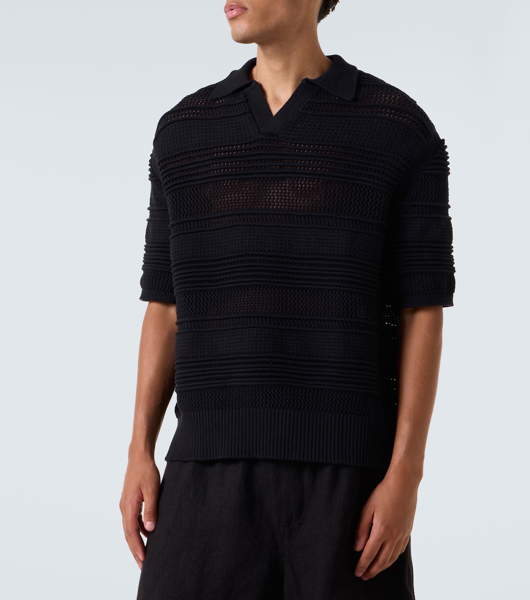 棉质混纺钩编Polo衫 | Commas