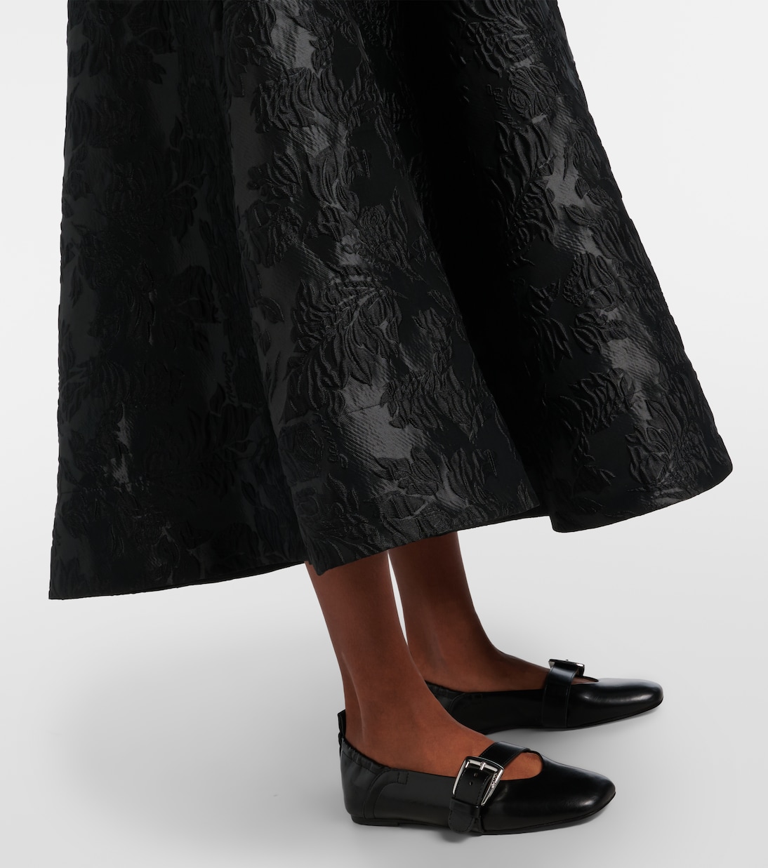 Bow-detail floral satin cloqué midi dress | Ganni